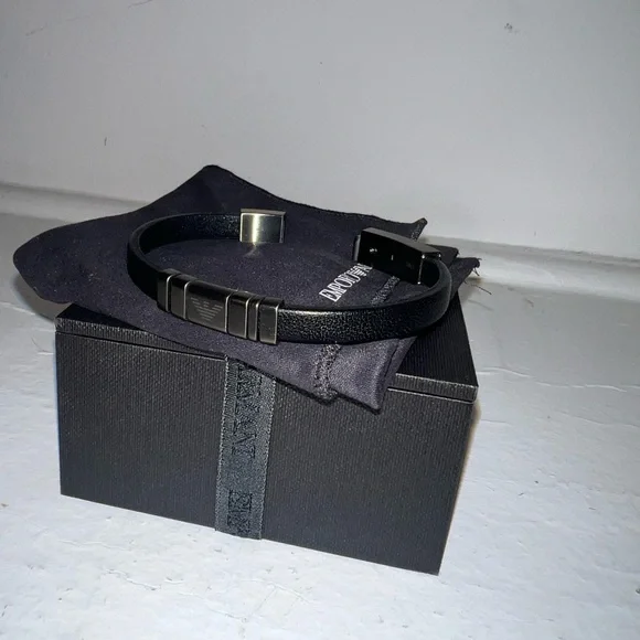 Emporio Armani Black Leather strap Bracelet - Picture 9 of 10